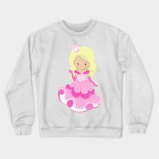 Cute Princess, Crown, Pink Dress, Blonde Hair Crewneck Sweatshirt